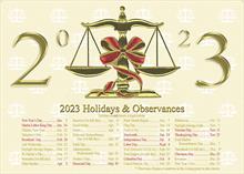 92113-Q<br>2023 Scales of Justice Calendar with Holidays and Occasions