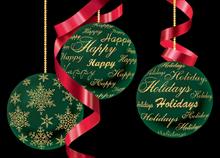 3554-R<br>Green ornaments on black with red ribbon