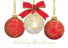 3917-R<br>3 hanging ornaments. Outside two red and center is white with red bow.