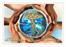 4077-N<br>Caduceus Globe held by multiethnic hands